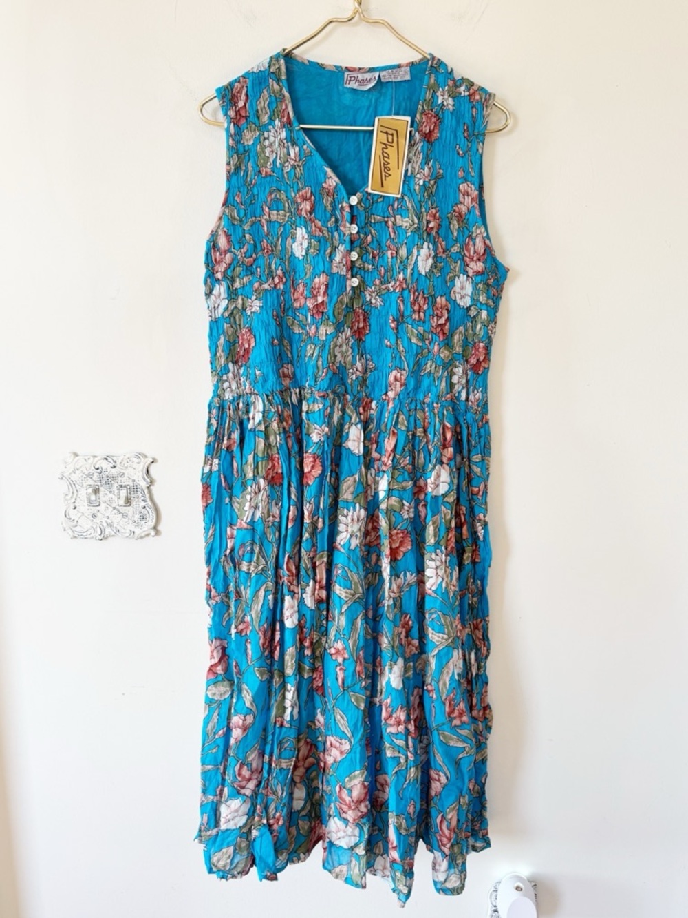NWT Vintage Phases made in India Cotton Floral Boho Smocked Sundress L - Picture 6 of 7